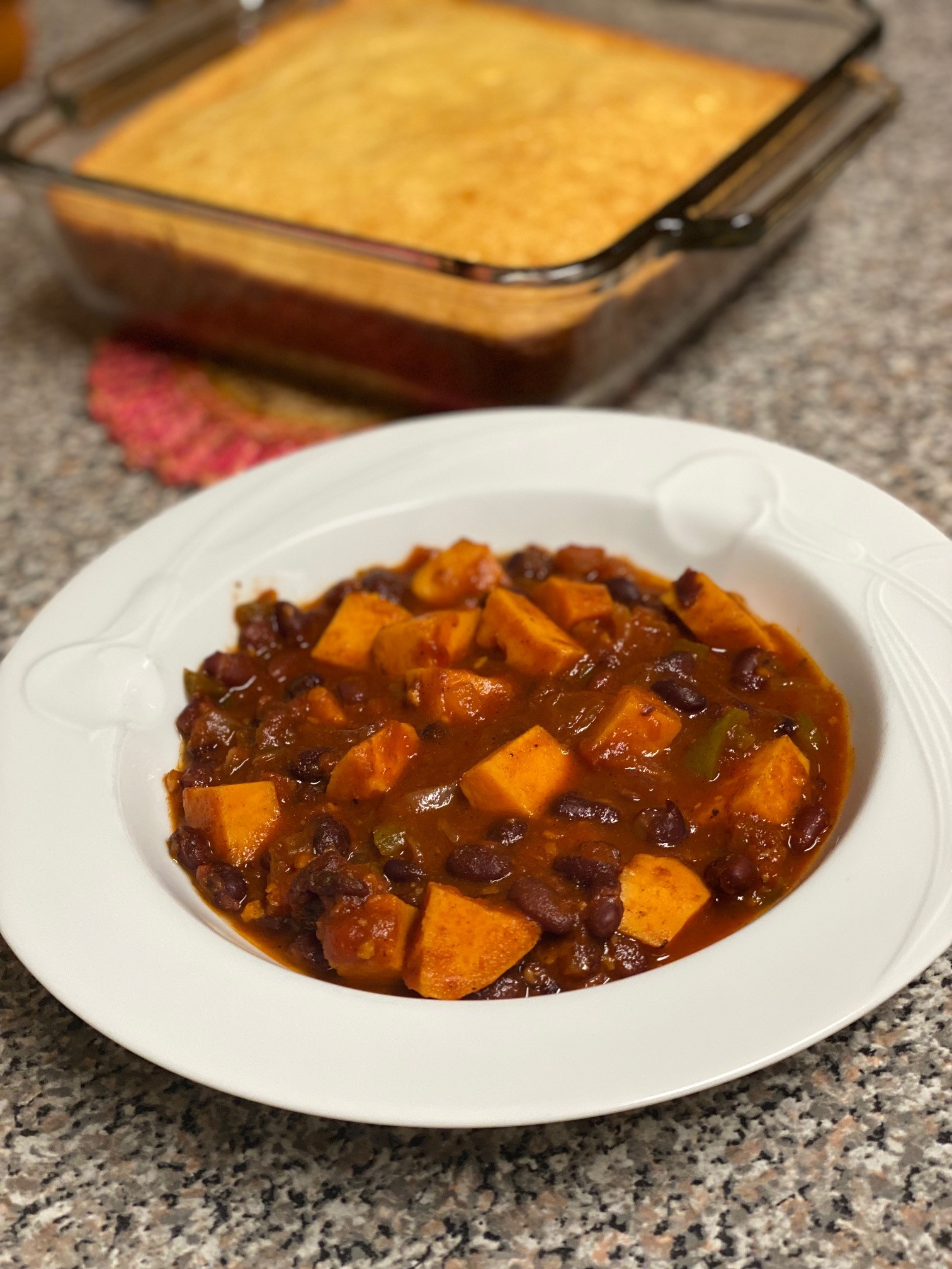 Vegan Black Bean and Sweet Potato Chili in bowl