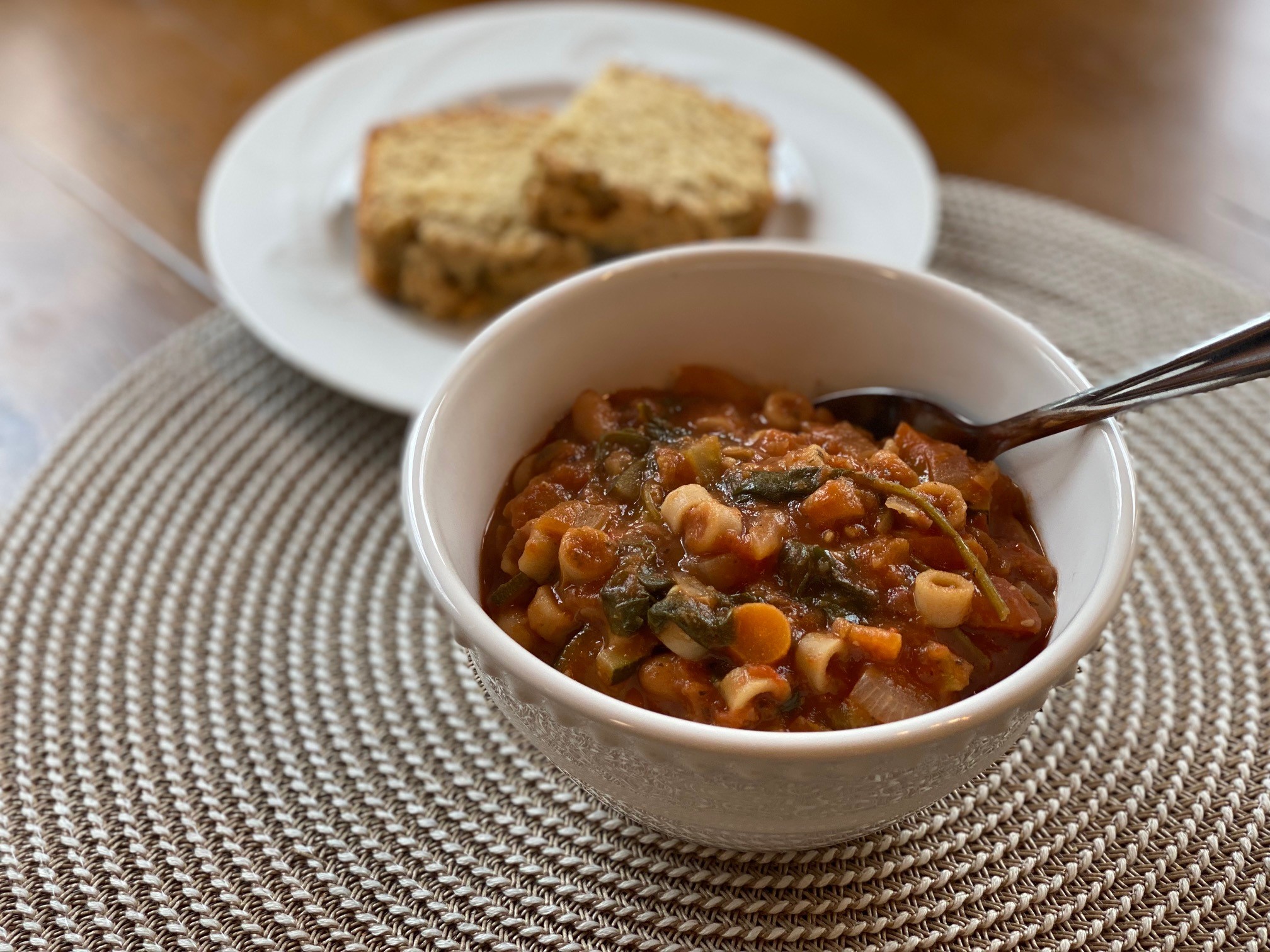 A bowl of minestrone soup